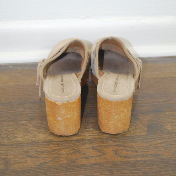 Vintage Hokus Pokus Wooden Suede Leather Platform Mules Clogs - Picture 8 of 9